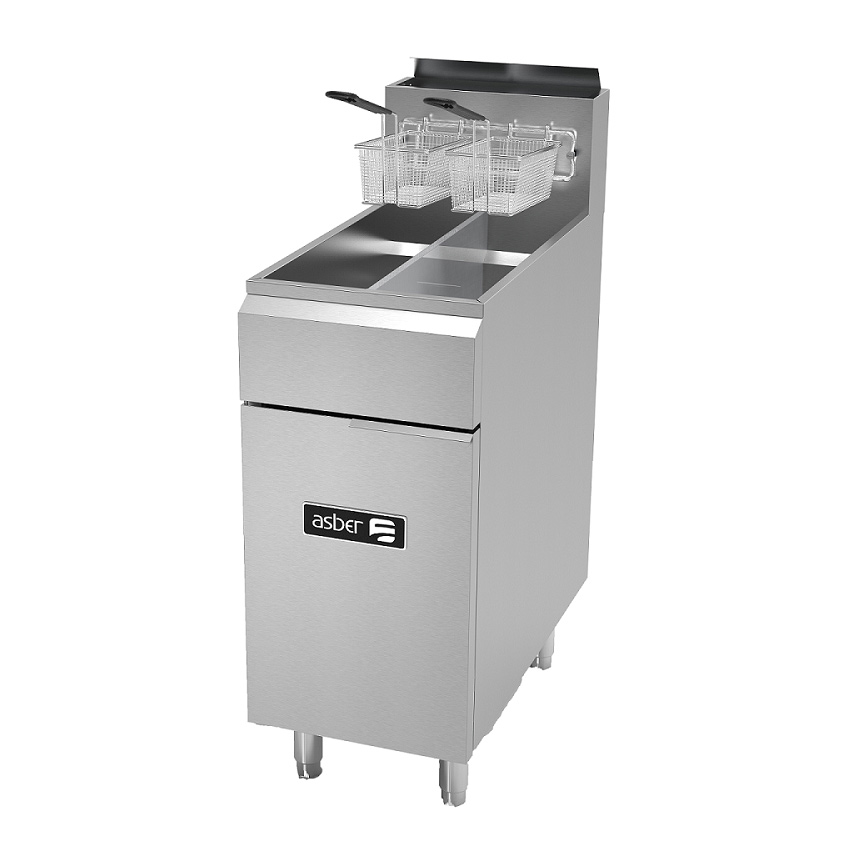 Asber AEF-2525-S Fryer, Gas, Floor Model, Split Pot