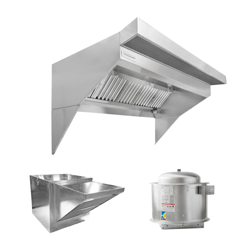 Naks Low Ceiling Sloped Front Restaurant Hood System w/PSP Makeup Air 16’ x 48”