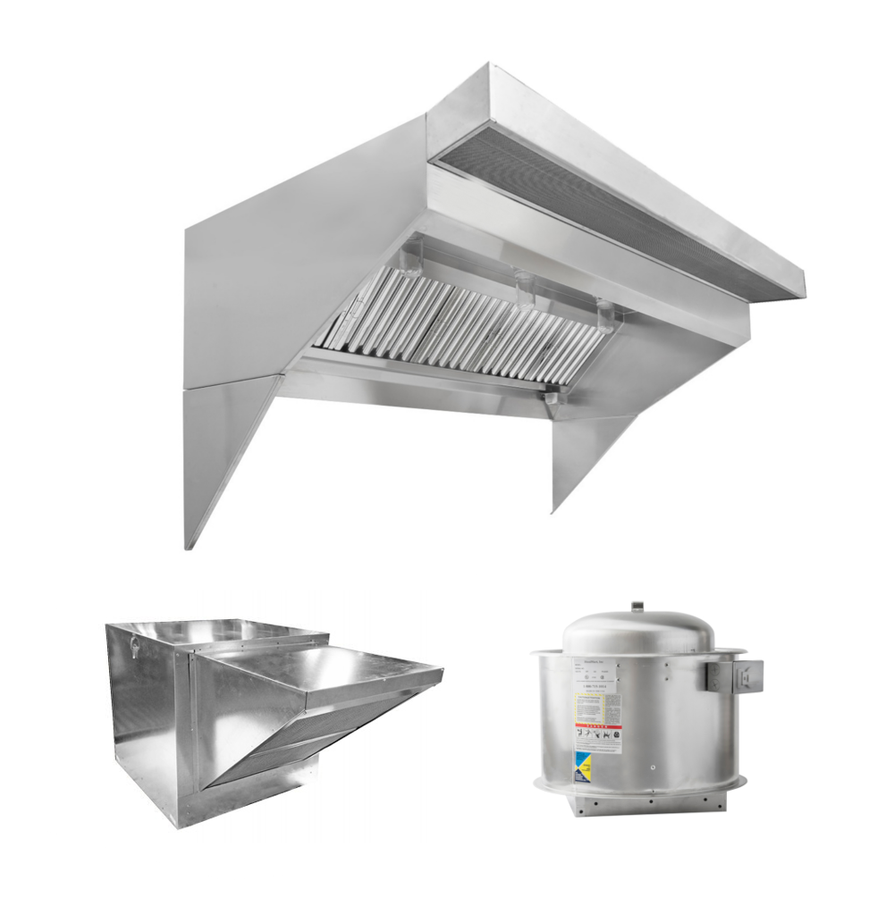 Naks Low Ceiling Sloped Front Tempered Exhaust Hood System - 8' x 48"