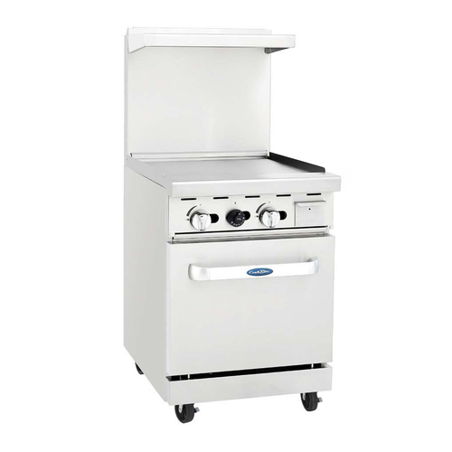 Atosa USA AGR-24G-LP CookRite Range LP Gas 24W x 31D x 57-3/8H Griddle Top with Oven and Casters 74 BTU