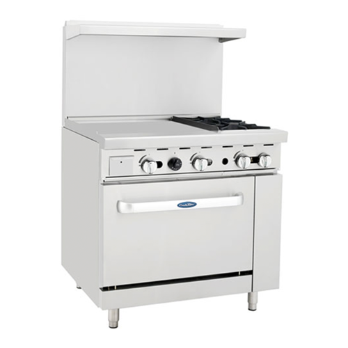 Atosa USA AGR-2B24GL-NG CookRite Range Natural Gas 36W x 31D x 57-3/8H with 2 Open Burners and Griddle