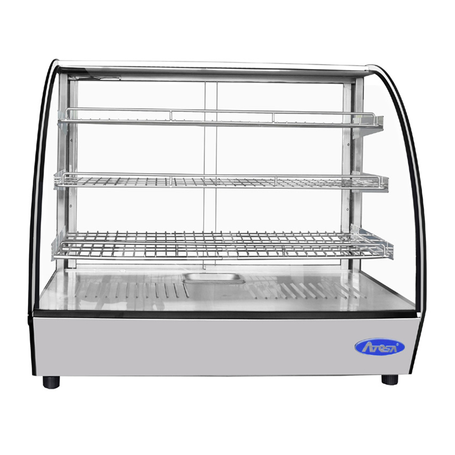 Atosa USA CHDC-44 Heated Display Case Countertop Curved Glass 4.4 cu ft Capacity Stainless Steel Shelves 115V