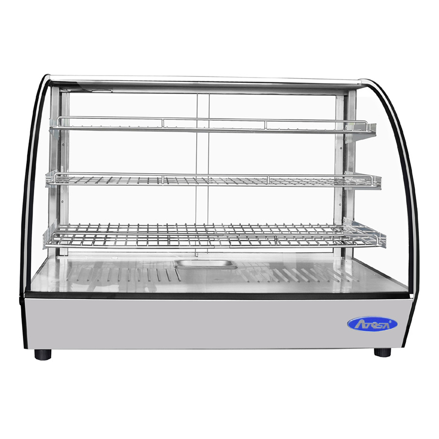 Atosa USA CHDC-56 Heated Display Case Countertop Curved Glass 5.6 cu ft Capacity Stainless Steel Shelves 115V