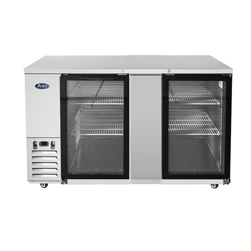 Atosa USA MBB69GGR Back Bar Cooler 68 inch Two Section Self Contained Refrigeration 21.5 cu ft with Glass Doors