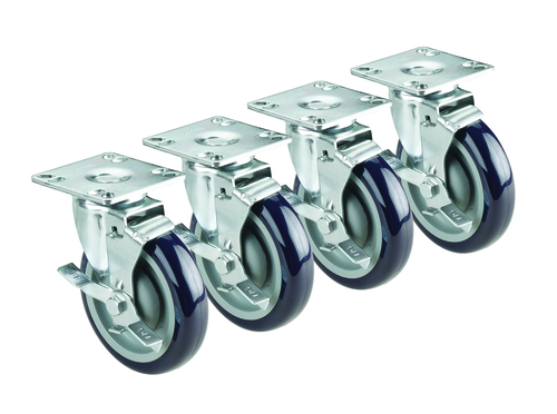 Krowne Metal Corporation 28-120S Heavy Duty Plate Caster Swivel with Brake 5 Inch Diameter Set of 4