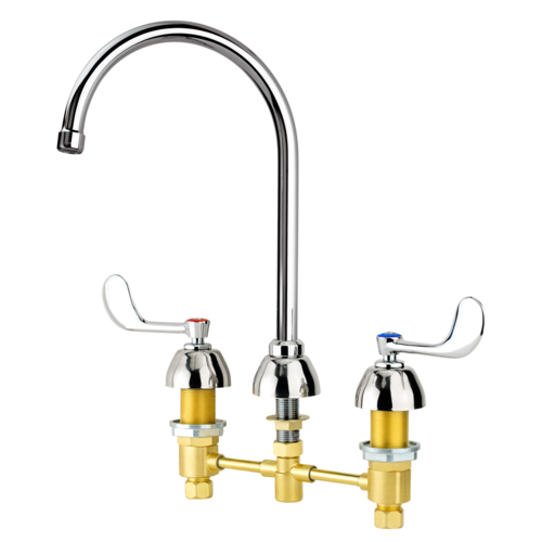 Krowne Metal Corporation 14-841L Royal Series 8 Inch Deck Mount Wide Spread Restroom Faucet With 8 Inch Rigid Gooseneck Spout