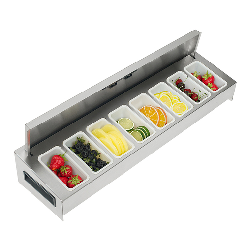 Krowne Metal Corporation KR-521 Royal Series Garnish Station with Sliding Cover for 30 inch Ice Bin