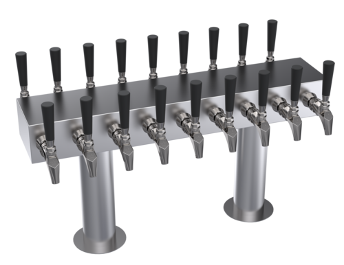 Krowne Metal Corporation KDSTC-9S Double Sided T-Head Tower 18 Faucets Glycol Cooled Brushed Stainless Steel Finish