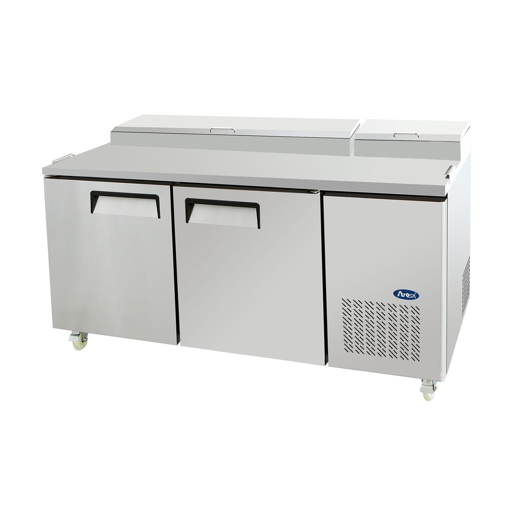 Atosa USA MPF8202GR Refrigerated Pizza Prep Table 67 inch Two Section with Self Closing Doors and Digital Control