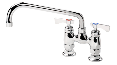 Krowne Metal Corporation 15-410L-L-H2 Royal Series 4 Raised Deck Mount With 10 Swing Spout Lever Handles 05 Gpm Vr Laminar Outlet