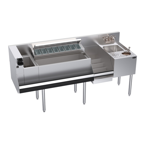 Krowne Metal Corporation KR24-MX68B-10 Zero-Step Workstation 68W x 24D Stainless Steel with Ice Bin and Liquor Display