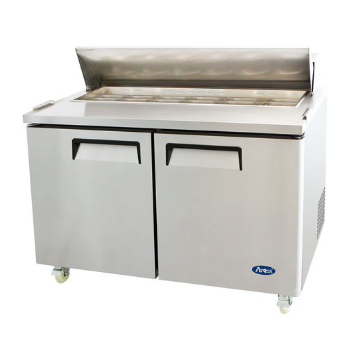 Atosa USA MSF8303GR Sandwich Salad Top Refrigerator 60 inch Two Section 17.2 cu ft with 16 Poly Pans and Digital Control