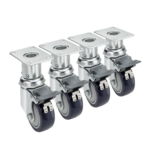 Krowne Metal Corporation 28-160S Adjustable Height Plate Caster Set of 4 Swivel Lock 220 lbs Load Capacity