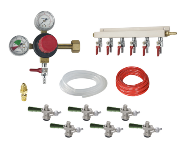 Krowne Metal Corporation NITROKIT6 Nitro Beer Kit for 6 Faucets with CO2 Tank Regulator Manifold and Keg Taps