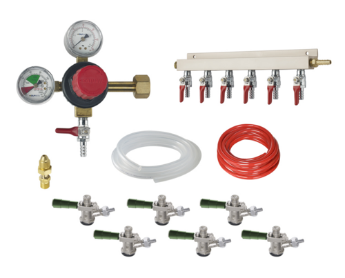Krowne Metal Corporation NITROKIT6 Nitro Beer Kit for 6 Faucets with CO2 Tank Regulator Manifold and Keg Taps
