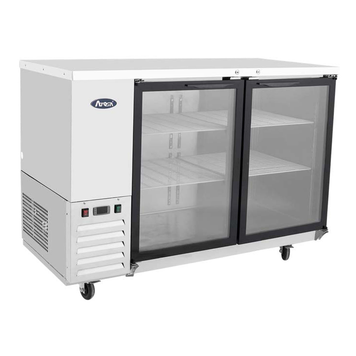 Atosa USA SBB59GGRAUS1 Back Bar Cooler 57-3/4 inch Two Section Self Contained Refrigeration 15 cu ft Capacity