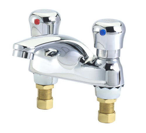 Krowne Metal Corporation 14-530L Royal Series Faucet Splash Mounted 4 Inch Centers 10 Inch Swing Spout Lever Handles 0.5GPM Laminar Flow Quarter Turn Ceramic Cartridges 1/2 Inch NPT Male Inlets NSF