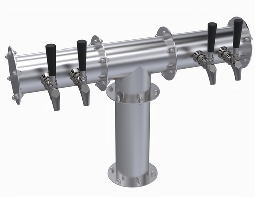 Krowne Metal Corporation KPTH-4S Pipe T-Head Tower Four Faucets Glycol Cooled Brushed Stainless Steel Finish