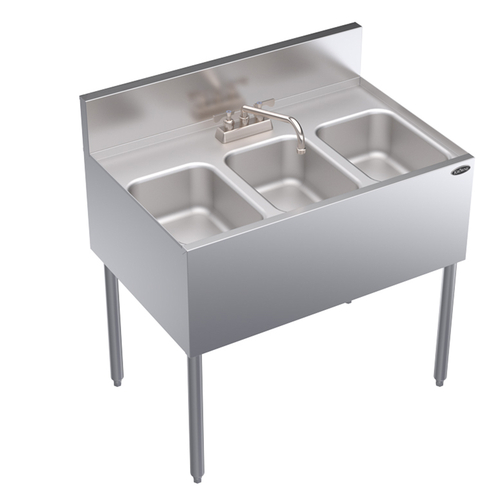 Krowne Metal Corporation KR24-33C Royal Series Underbar Sink Unit Three Compartment 36W x 24D NSF Certified