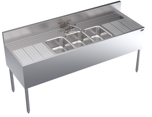 Krowne Metal Corporation KR24-63C Royal Series Underbar Sink Unit Three Compartment 72W x 24D NSF Certified