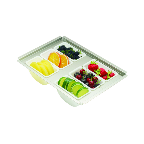 Krowne Metal Corporation KR-605 Royal Series Drop-In Garnish Tray 12 Inch Ice Bin with 6 Pint Containers