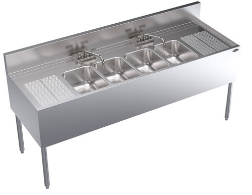 Krowne Metal Corporation KR24-64C Royal Series Underbar Sink Unit Four Compartment 72W x 24D NSF Certified