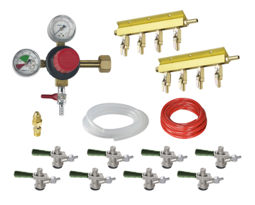 Krowne Metal Corporation NITROKIT8 Nitro Beer Kit for 8 Faucets with CO2 Tank Primary Regulator and Keg Taps
