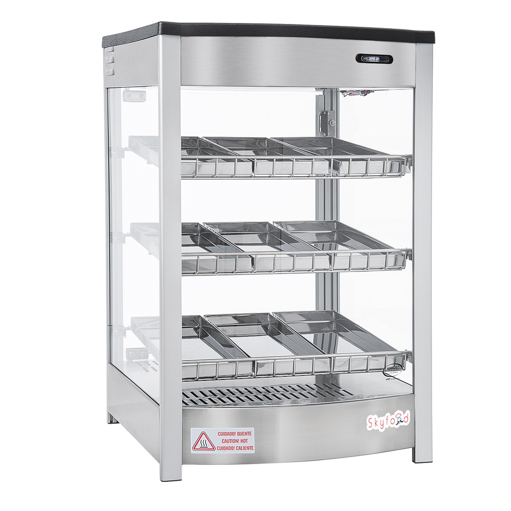 Skyfood Equipment FWD3S9P Steam Line Food Warmer Display Case Countertop 18-7/8W with Adjustable Shelves and LED Lighting