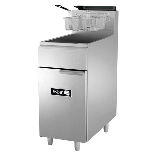 Asber USA AEF-50-S: 50 lb. Floor Model Gas Fryer with (3) Burners, Stainless Steel Fry Pot and 6" Legs