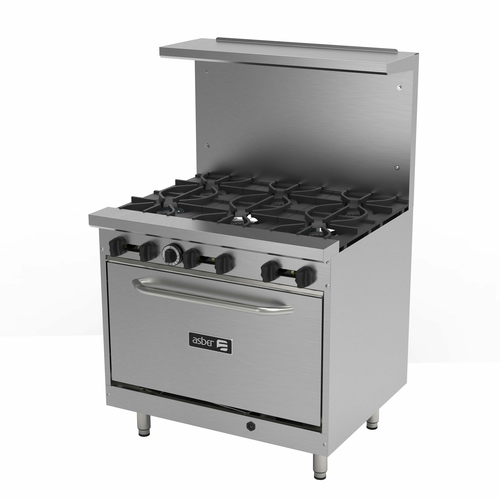 Asber USA AER-6-36-E: Commercial-Grade Gas Range with Six Open Burners and Full-Width Oven