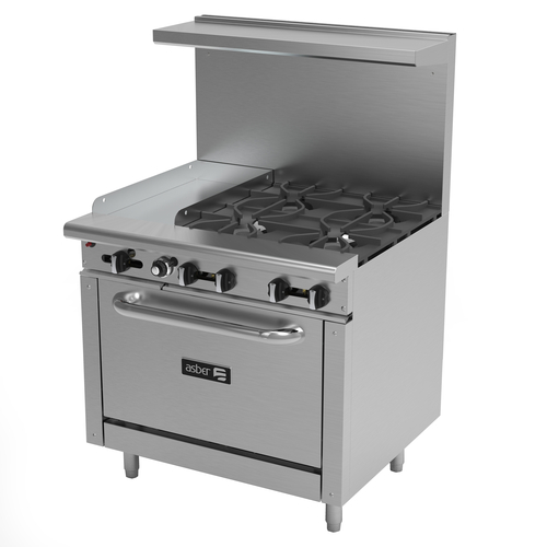 Asber USA AEMR-G12-B4-36: 36" Gas Restaurant Range with 12" Griddle and 30K BTU Burners