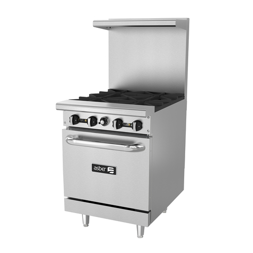 Asber USA AER-G24-24-H: Premier 24" Gas Range with 24" Griddle and High Shelf