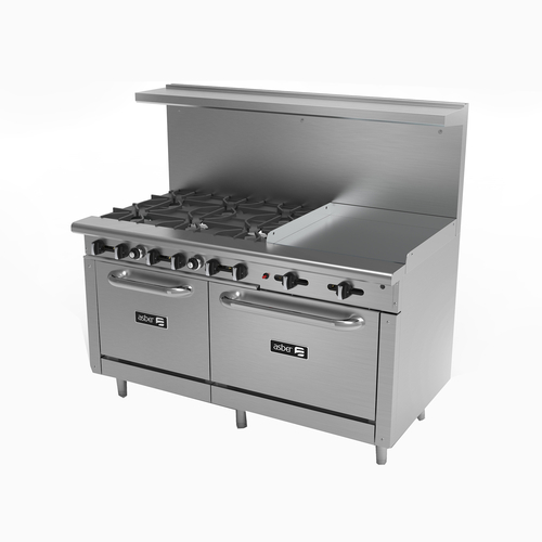 Asber USA AEMR-2-G36-B4-60-H: Robust Gas Range with Griddle, Multiple Burners, and 2 Ovens