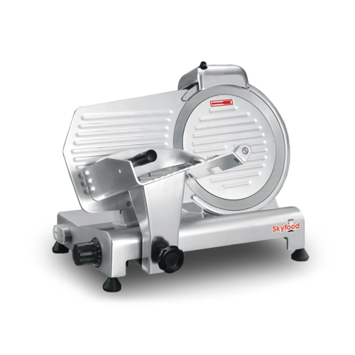 Skyfood Equipment 220E Compact Gravity Feed Slicer 9 Inch Stainless Steel Blade Adjustable Thickness 1/2 Inch