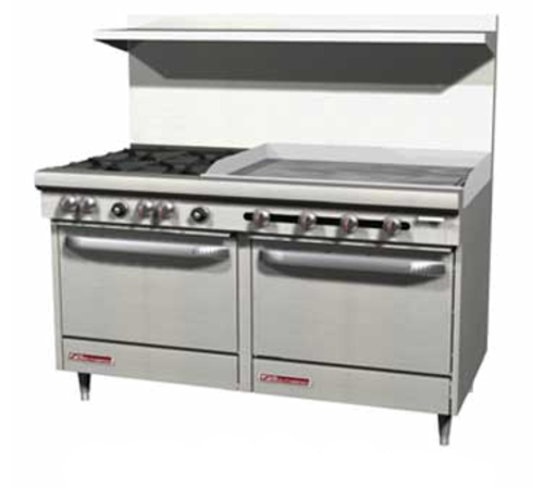 Southbend S60CC-4GR S-Series Restaurant Range Gas 60" with 2 Open Burners 48" Griddle Manual Controls Cabinet Bases