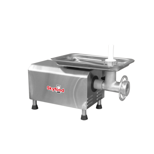 Skyfood Equipment PSE-12 Heavy-Duty Bench Style Meat Grinder 400lb Capacity Gear Driven #12 Hub with 1 Knife 2 Chopping Plates Cast Iron Head Stainless Steel Motor Housing 1.5HP 110V 60Hz ETL Sanitation Approved