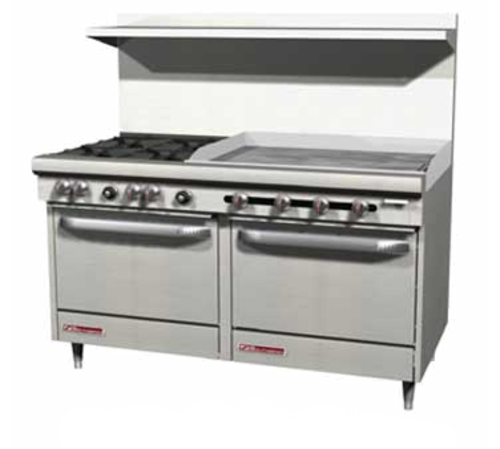 Southbend S60CC-3TR S-Series Restaurant Range Gas 60" 4 28000 BTU Burners 36" Griddle Thermostatic Controls 2 Cabinet Bases