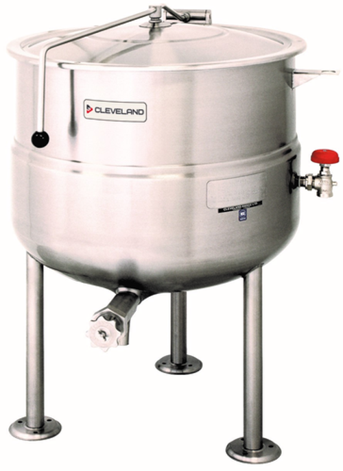 Cleveland Range KDL80 Kettle Direct Steam 80 Gallon Capacity 2/3 Steam Jacket Open Tri-Leg Base 316 Stainless Steel