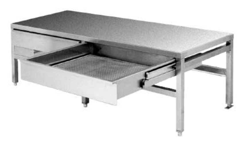 Cleveland Range ST42 Equipment Stand open base with sliding drain drawer and splash screen stainless steel top and legs