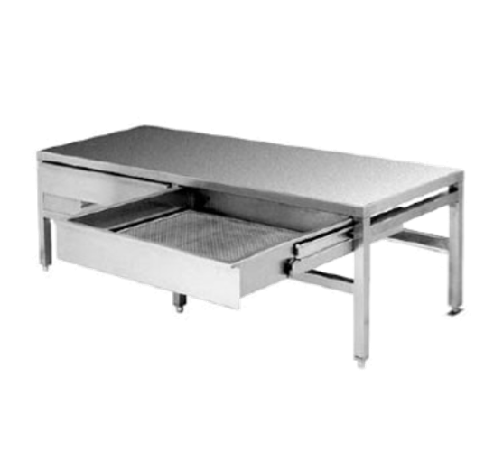 Cleveland Range ST55 Equipment Stand open base with sliding drain drawer splash screen for two SET10s or two SET15s 55 x 20 18 high stainless steel top and legs