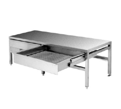 Cleveland Range ST55T Equipment Stand open base with sliding drain drawer splash screen 55 inch x 20 inch 18 inch high stainless steel top and legs