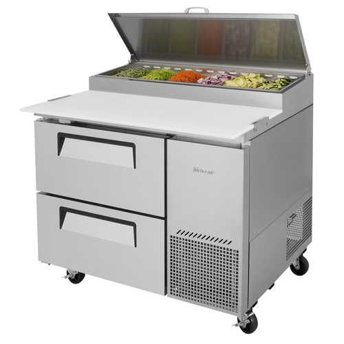 Turbo Air TPR-44SD-D2-N Super Deluxe Pizza Prep Table 44 inch Stainless Steel Self Cleaning Condenser