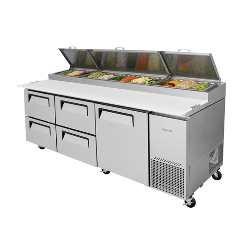 Turbo Air TPR-93SD-D4-N Super Deluxe Pizza Prep Table 93 inch Stainless Steel with Refrigeration Pan Rail