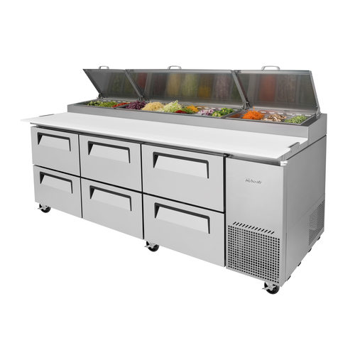 Turbo Air TPR-93SD-D6-N Super Deluxe Pizza Prep Table 93 Inch Stainless Steel Self Cleaning Condenser
