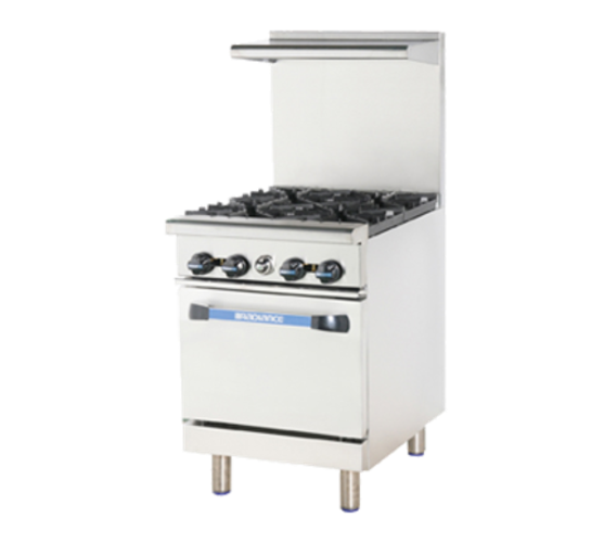 Turbo Air TAR-4 Radiance Restaurant Range Gas 24 Inch 4 Burners Standard Oven Stainless Steel 163000 BTU