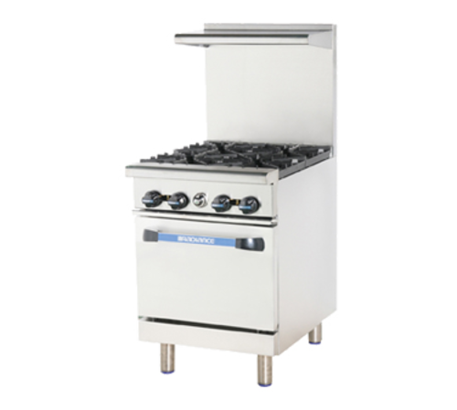 Turbo Air TAR-4 Radiance Restaurant Range Gas 24 Inch 4 Burners Standard Oven Stainless Steel 163000 BTU