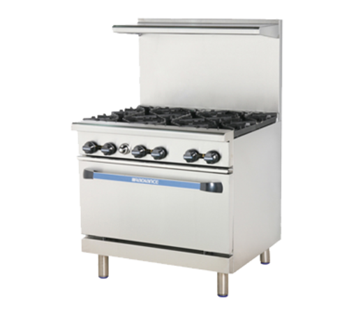 Turbo Air TAR-6 Radiance Restaurant Range Gas 36 Inch 6 Burners Standard Oven Stainless Steel 227000 BTU