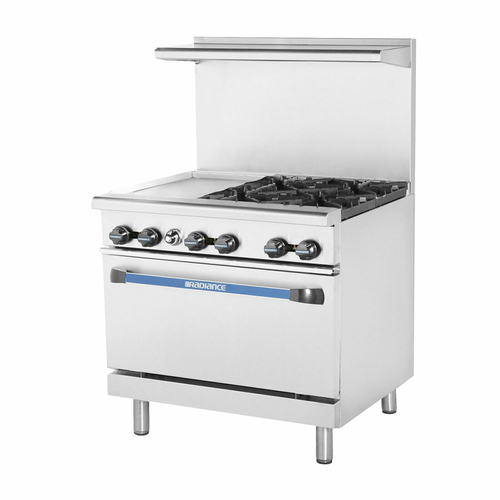 Turbo Air TARG-12G4B Radiance Restaurant Range Gas 36 Inch 4 Open Burners 12 Inch Griddle Standard Oven