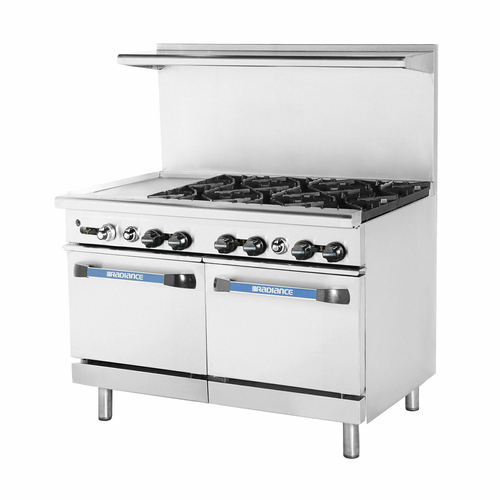 Turbo Air TARG-12G6B Radiance Restaurant Range Gas 48 Inch 6 Open Burners 12 Inch Griddle 2 Ovens Stainless Steel