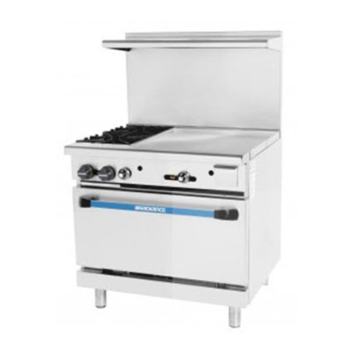 Turbo Air TARG-24G2B Radiance Restaurant Range Gas 36 Inch 32000 BTU Open Burners 24 Inch Griddle Standard Oven